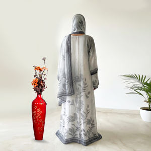 Abaya Clásica Estampada Ligera con Chal a Juego, Estilo Árabe Abierto por Delante, Modesto, Islámico, para Oración del Eid, Largo hasta el Suelo, Manga Larga - Product Image 2