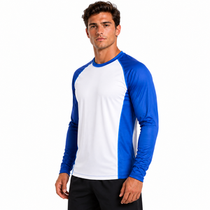 Camisa de Pesca de Manga Larga para Hombre, Azul y Blanco, Bloques de Color, 100% Poliéster, UPF 50, Secado Rápido, Estilo Pullover - Product Image 2