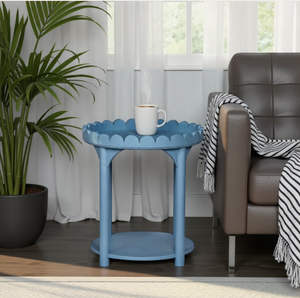 Blue Scalloped Coffee <b>Table</b> <b>Round</b> <b>Side</b> <b>Table</b> Two Tier Accent <b>Table</b> for Living Room - Product Image 6