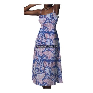 New Boho Printed Cotton Spaghetti Strap <b>Dress</b> <b>For</b> Women Summer Wear Block Print Cotton Spaghetti Strap <b>Dress</b> <b>For</b> Women Available - Product Image 3