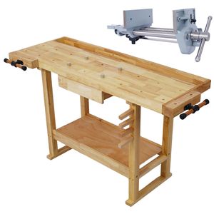 Banco da lavoro in legno grigio da 55 pollici con larghezza della mascella da 7 pollici a azione rapida in ghisa resistente per officine uso domestico - Product Image 1
