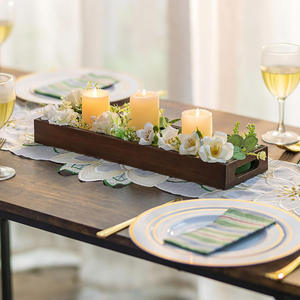 Plateau de service décoratif en MDF fait à la main, centre de table rustique rectangulaire longue et étroite avec poignées découpées, bougeoir pour la décoration intérieure - Product Image 5