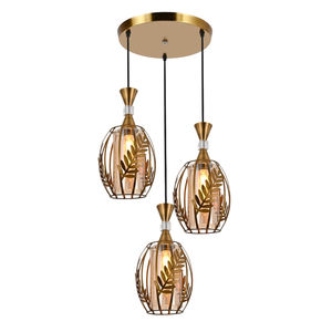 Lampe suspendue moderne élégante en métal doré et cristal, 3 lumières, luminaire décoratif de luxe pour salon et cuisine - Product Image 1