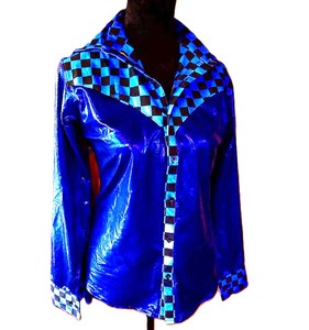 Modern Equestrian Style Shirt in Shiny <b>Blue</b> with Button Closure Lightweight Breathable Fashion Wear - Product Image 1