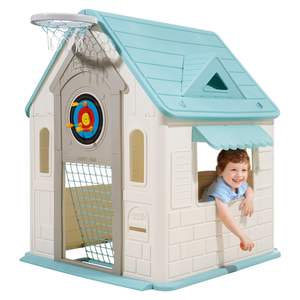 Casa de Juegos 5 en 1 para Exteriores, Puerta Práctica, Tobogán para Niños Pequeños, Juego de Imitación, Aro de Baloncesto, Lanzamiento de Anillos, Bordes Lisos, Plástico de Polipropileno para - Product Image 1