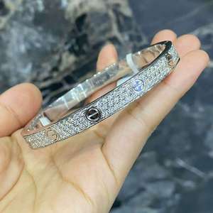 ZAWO HOUSE Custom Luxury 925 <b>Silver</b> VVS1 Diamond High Quality <b>Silver</b> Plated Round Brilliant Cut Wrist <b>Bangle</b> - Product Image 5