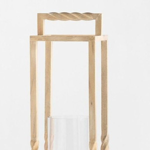 Ensemble de porte-bougies en métal et bois avec des poignées torsadées de style lanterne et des cylindres en verre transparent pour la décoration de la maison - Product Image 3