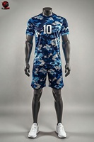Uniforme de fútbol de manga corta con camuflaje azul, conjunto de jersey para entrenamiento de fútbol, ropa deportiva con estampado personalizado, uniforme de voleibol