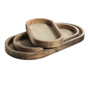 Natural Elegant Wooden Oval <b>Tray</b>, Versatile <b>Large</b> <b>Tray</b> With Rattan Inlay Perfect For TableTop Decoration From Vietnam - Product Image 3