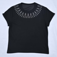 T-shirt en jersey de coton noir à col rond et manches courtes, coupe classique, imprimé numérique, 220g, élégant et tissé, pour homme, été