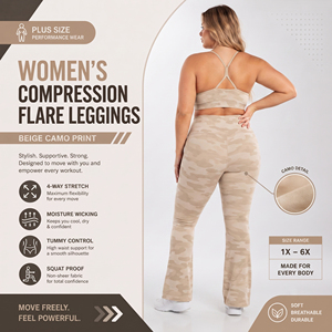 Leggings évasés imprimés camouflage pour femmes, grandes tailles, pantalons de yoga compressifs, pantalons de sport pour femmes, pantalons évasés pour la gym et le fitness - Product Image 2