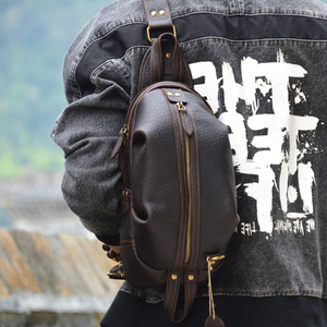 Sac de poitrine vintage en cuir véritable pour homme, fermeture éclair, sac à bandoulière durable, utilisation quotidienne toutes saisons - Product Image 3
