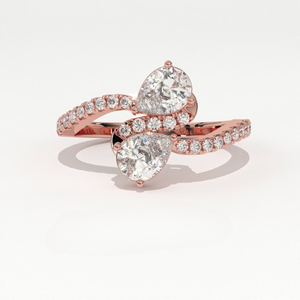Anillo de Compromiso Aarinya para Mujer, con Dos Diamantes Cultivados en Laboratorio, Corte Pera, Chapado en Oro de 14K, Certificado IGI, Diseño Serpentine Bypass - Product Image 2