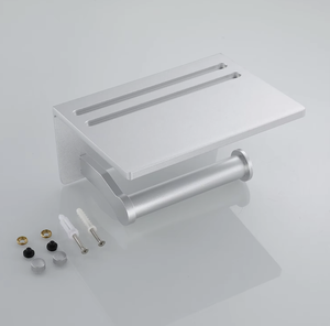OEM/ODM Vietnam Silver <b>Self</b> <b>Adhesive</b> Toilet Paper Holder with <b>Shelf</b> – Wall Mounted Tissue Holder with Phone Storage - Product Image 1