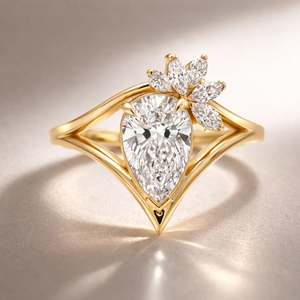 2.01CT Pear Cut Diamond Floral Cluster <b>Ring</b> Set For Unisex Lab Grown 14K Solid Gold Fine <b>Proposal</b> For Wedding Occasion Jewelry - Product Image 4