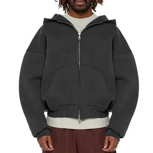 Custom <b>500</b> <b>Gsm</b> Oversized Boxy Double Zipper <b>Hoodies</b> 100% Cotton Heavyweight Fleece Cropped Men Full Zip up Hoodie - Product Image 1