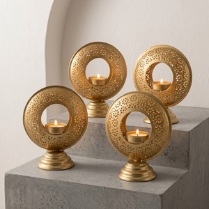 <b>Brass</b> Tea Light Candle Holder 5x6 Inch Floral Cut Decorative <b>Lantern</b> Retail Display Table Decor Bulk - Product Image 1