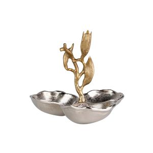 Plateau à collation décoratif en métal bicolore avec motif floral pour cadeaux festifs et décoration intérieure - Product Image 6