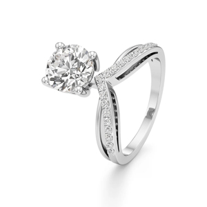 Anillo de Compromiso de Oro Blanco con Diamantes Redondos, Estilo Clásico, para Mujer - Product Image 3