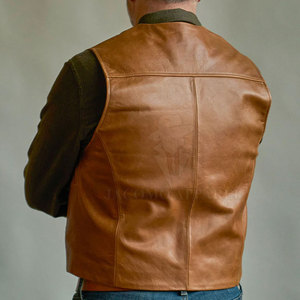 Men's Brown Leather Vest Single Breasted Turn-down Collar Casual Outerwear Regular Length Solid Color Button Closure - Product Image 2