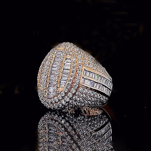 Baguette and Round Cut Moissanite Diamond Iced Out Style Mens Engagement <b>Ring</b> 925 Sterling <b>Silver</b> Hip Hop Gift <b>Statement</b> Jewelry - Product Image 4