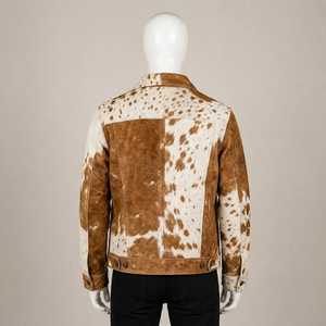 Chaqueta de Motero para Hombre de Cuero Genuino con Patrón de Piel de Vaca, Cuello Vuelto, Cierre de Cremallera, Ajuste Regular, Casual de Otoño, Personalizada - Product Image 5