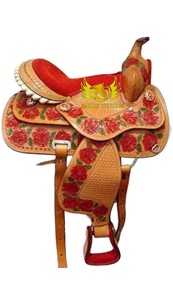 Selle de cheval western en cuir véritable peinte à la main avec motif de rose, selle de cheval portable avec design de rose peinte à la main - Product Image 3