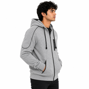 Sudaderas con capucha premium de invierno con cremallera, bolsillo utilitario en el pecho, estilo casual urbano, de punto oversize, de algodón grueso, con logotipo personalizado OEM ODM - Product Image 2