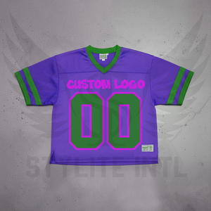 Maillot de football américain personnalisé sublimé bleu-vert en mesh, col en V, manches courtes, unisexe adulte, respirant, coupe classique - Product Image 3