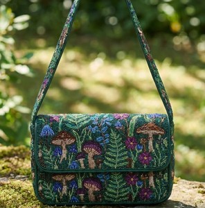Bolso de Hombro de Lona Hecho a Mano para Mujer con Cuentas, Diseño Floral Mediterráneo, Bolso de Moda Casual para Joyería - Product Image 5