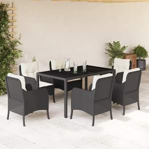 Conjunto de Comedor de Jardín de 6 Plazas en Ratán Sintético Negro con Fundas Extraíbles - Product Image 1