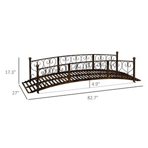 Ponte da Giardino ad Arco in Metallo Bronzato da 7 Piedi con Ringhiere Laterali Decorative a Lavorazione Intarsiata per Arredamento Esterno - Product Image 3