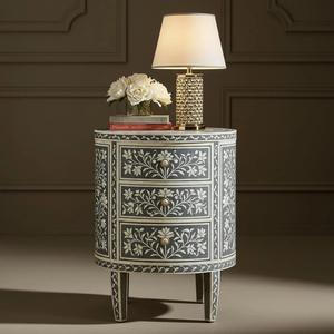 Table à tiroirs en os incrusté de la marque ILAHI, design moderne, détails en agate, rangement à trois niveaux, meuble portable pour la maison - Product Image 3