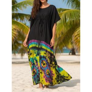 Vestido Kaftan de Rayón con Estampado Tie Dye para Mujer, Corte Holgado, Cuello en V, Estilo Boho, para la Playa, Ligero, Maxi Kaftan de Verano - Product Image 1