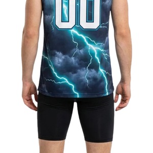 Uniformes de basket-ball Thunderbolt pour hommes, maillot sans manches à col en V sublimé et short uni, noms d'équipe et numéros de joueur personnalisés - Product Image 6