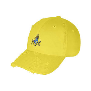 Casquette de papa maçonnique vintage délavée pour homme, non structurée, profil bas, en coton lavé, motif équerre et compas - Product Image 4