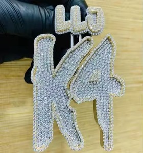 จี้ตัวอักษร K4 L3 ประดับเพชรโมอิสซาไนต์ + เงินแท้ 925 ชุบอัลลอยด์ สไตล์ฮิปฮอป ประดับเพชรซิร์คอน - Product Image 5