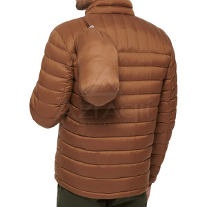 IMPROVEMENTS SPORTS Men's Brown Quilted Puffer Jacket Stand Collar <b>Covered</b> <b>Button</b> Closure Windproof Casual Outerwear Winter Wear - Product Image 3