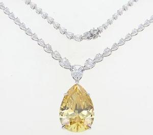 Collar de lujo de Plata de Ley 925 con colgante largo de circón amarillo chapado en oro y rodio para fiestas y bodas - Product Image 1