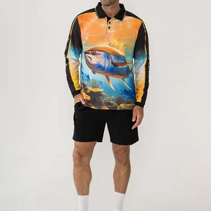 เสื้อโปโลตกปลาแขนยาวแบบซิปครึ่งตัว ผ้าโพลีเอสเตอร์ผสมสแปนเด็กซ์ 100% พิมพ์ลายแบบซับลิเมชั่น สำหรับเล่นกีฬาและตกปลา - Product Image 2