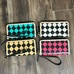 Nueva moda de lujo, duradero, largo, de alta capacidad, a mano, a cuadros, de cuero, carteras de mano, monedero de mano con cremallera personalizado para mujer - Product Image 5