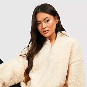 Nouvelle Collection Hiver – Sweat-shirt Teddy Oversize à Col Montant et Demi-Zip pour Femme, Grande Taille, en Polaire Tricotée - Product Image 1