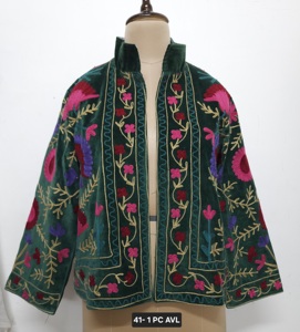 Velvet Suzani Elegent Embroidered free size <b>jacket</b> <b>in</b> bohemian traditional floral paisley for <b>Women</b> for all seasons - Product Image 6