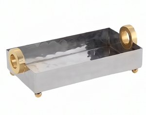 Porte-serviettes de table en acier inoxydable avec poignées dorées, élégant support à serviettes en métal pour la table et la cuisine - Product Image 1