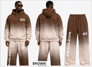 Ensemble sweat à capuche et pantalon dégradé pour homme, coupe oversize, décontracté, respirant, en molleton bouclette polyester/coton, noir - Product Image 2