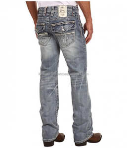 กางเกงยีนส์เดนิมธรรมดาปักลายมีกระเป๋าด้านหลัง - Product Image 6