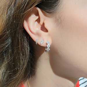 <b>Huggie</b> Hoop Earrings 14K 18K Solid Gold Round Lab Grown Diamond Halo Set Modern Luxury Minimalist Elegant Fine Jewelry Wholesale - Product Image 2