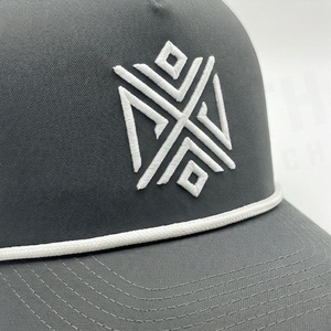 Gray 6-Panel <b>Snapback</b> <b>Cap</b> with White Geometric Embroidery Logo Adjustable Fit Unisex Street Style Baseball Hat - Product Image 4