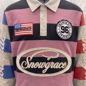 Snowgrace Short Striped Baseball Jersey V-neck Turn-down Collar Regular Fit Unisex Adults Spring Summer Breathable Embroidery - Product Image 5