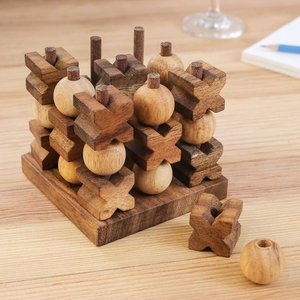 Juego de Tic Tac Toe de Madera, Piezas Geométricas X y O, Decoración Rústica Hecha a Mano para el Hogar, Adorno de Mesa para Sala de Estar, Venta al Por Mayor - Product Image 6
